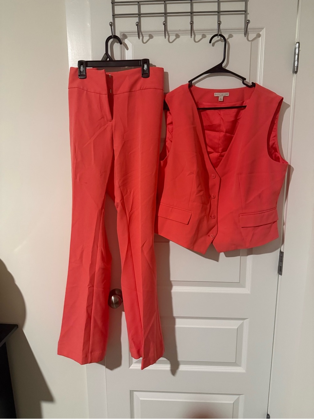 New York & Company Coral-Red Boot Cut Pants with Matching Vest